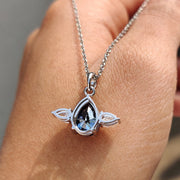 Three Stone Pendant With Royal Dark Blue Pear Moissanite