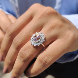 Oval Rose Cut Engagement Ring In Cluster Halo Style