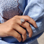 Round 3 Stone Moissanite Ring With Halo Style