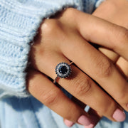 Tapered Shank Black Round Cut Ring