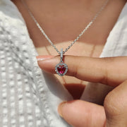 Ruby Heart Pendant With Halo Style In White Gold