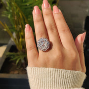 Oval Rose Cut Engagement Ring with Halo Cluster