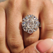 Oval Rose Cut Engagement Ring with Halo Cluster