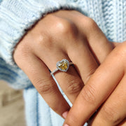 Halo Set Canary Yellow Heart Cut Engagement Ring