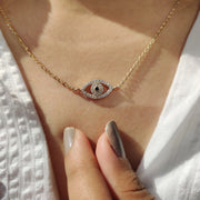 Round Cut Eye Shape Blue Diamond Pendant With Chain
