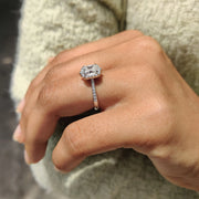 Asscher Cut Moissanite Ring In Tapered Pave Band
