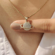 Round Diamond Gold Saturn Pendant