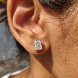Radiant Cut Moissanite Earrings with Stud Design