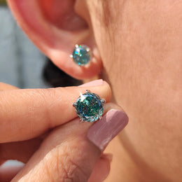 Portuguese Cut Cyan Blue Moissanite Earrings