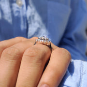 Oval Rose Cut Engagement Ring In Cluster Halo Style