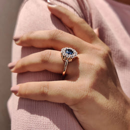 Blue Round Old European Cut Ring In Cluster Design